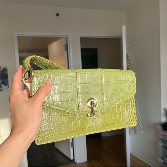 Lime green croc print leather clutch top handle bag vintage Ann Taylor - Picture 5 of 8